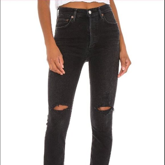 AGOLDE Nico Slim Leg Jeans in Disorder - Distressed Black/Dark Wash Jeans - Picture 4 of 16